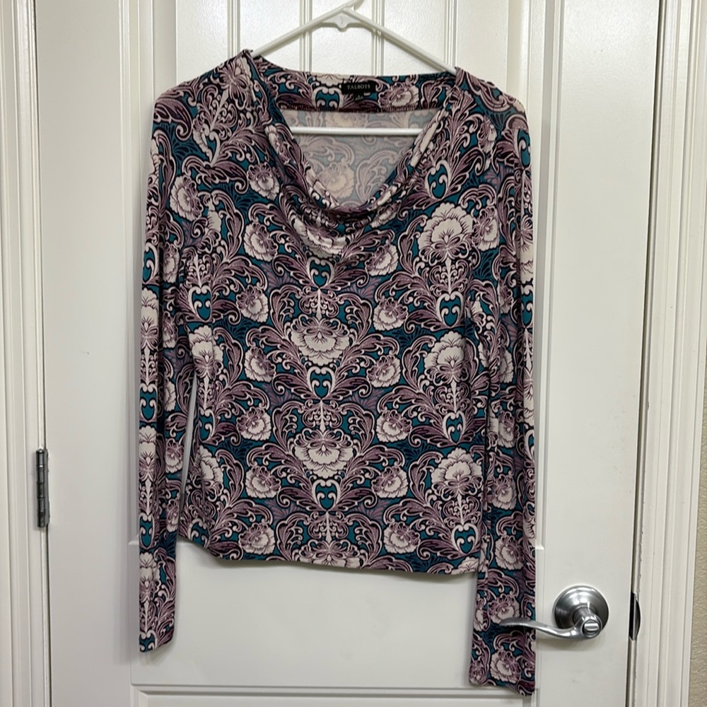 Talbots Paisley Long Sleeve Top Pullover Teal Purple‎ soft stretch